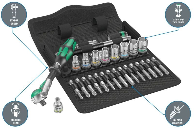 Buy Wera 5004016001 8100 SA 6 Zyklop Speed 1/4 Multi-function Ratchet & Socket Set Metric 28pc by Wera for only £109.19