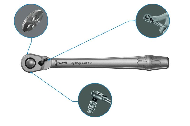 Buy Wera 05004034001 8004 B Zyklop Metal Ratchet with switch lever and 3/8 drive by Wera for only £34.98