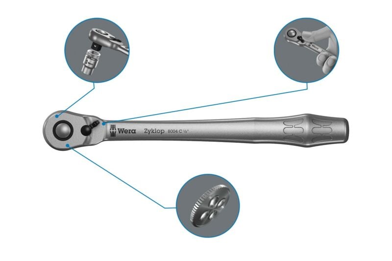 Buy Wera 05004064001 8004 C Zyklop Metal Ratchet with switch lever and 1/2 drive by Wera for only £42.92