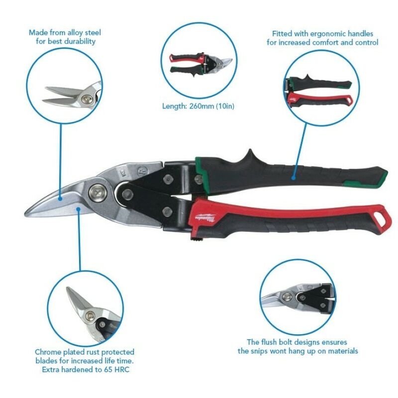 Buy Milwaukee 48224020 Right Cut 10in 260mm Metal Snips by Milwaukee for only £16.98