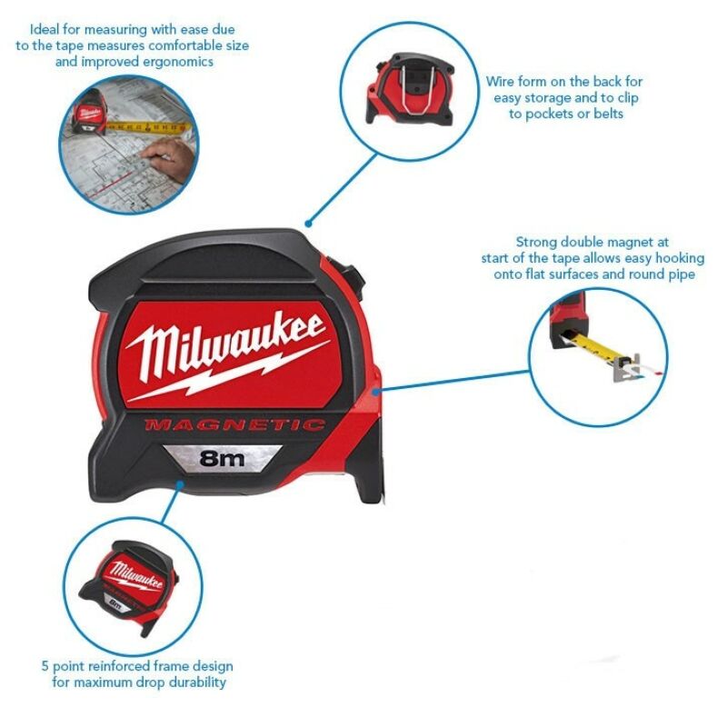 Buy Milwaukee Magnetic Tape Measure 8/27 | 48227308 by Milwaukee for only £22.21