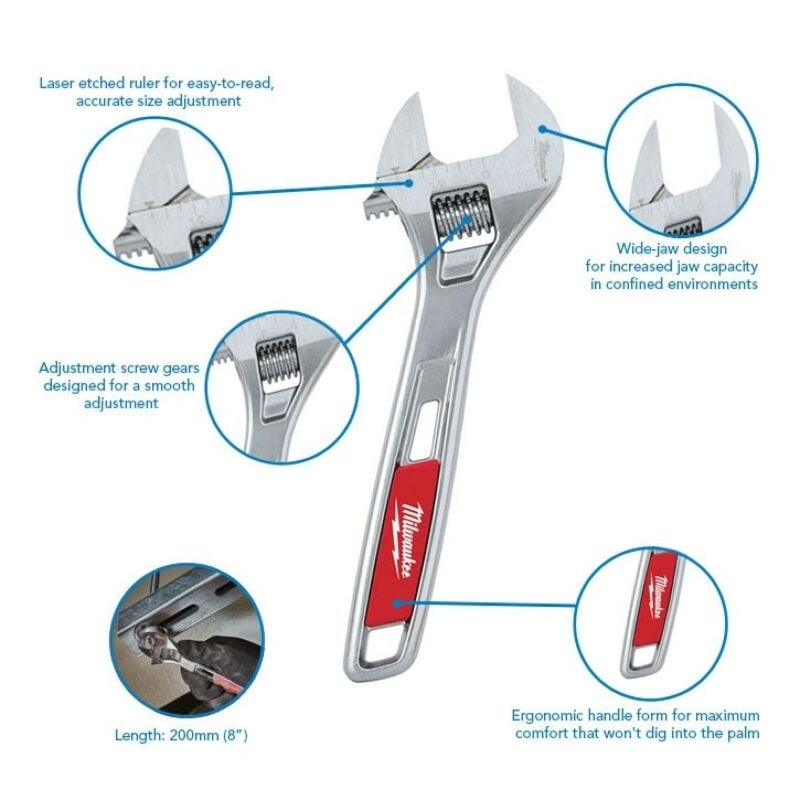 Buy Milwaukee 48227508 8 Inch Wide Jaw Adjustable Wrench by Milwaukee for only £24.31