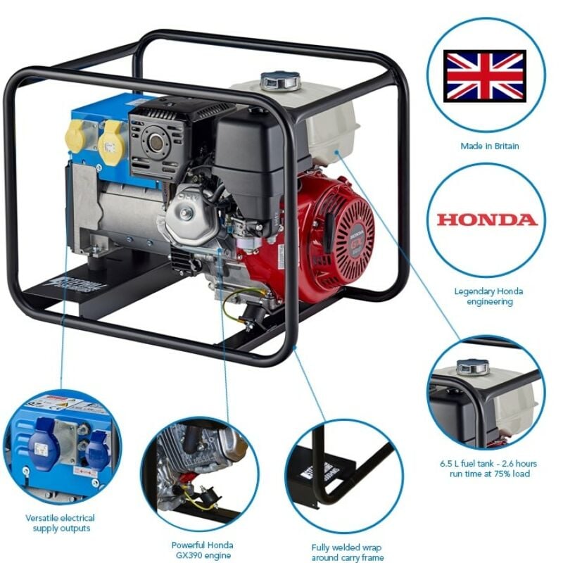 Buy Stephill 6500HMS 6.5 kVA Honda GX390 Industrial Petrol Generator by Stephill for only £1,304.39