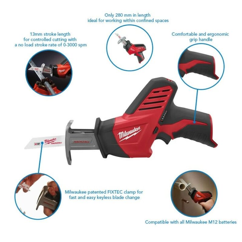 Buy Milwaukee C12HZ-201 M12 12V Hackzall Reciprocating Saw Kit - 2Ah Battery and Charger by Milwaukee for only £214.30