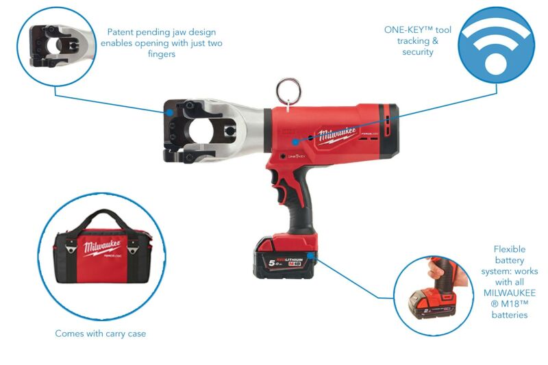 Buy Milwaukee M18HCC45-522C M18™ 18V Force Logic™ Hydraulic 44 MM Cable Cutter Kit - 2AH/5AH Batteries, Charger and Case by Milwaukee for only £2,690.65