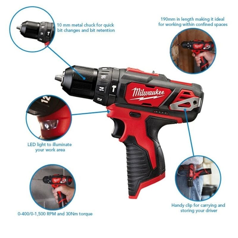 Buy Milwaukee M12BPD-0 M12 12V Combi Drill (Body Only) by Milwaukee for only £129.58