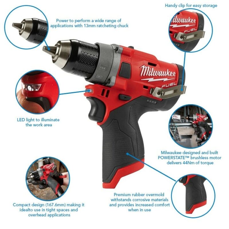 Buy Milwaukee M12FPD-622P M12 12v 44Nm Hammer Drill Driver with 12v 2.0Ah & 6.0Ah Batteries Charger and Packout Case Kit by Milwaukee for only £185.81