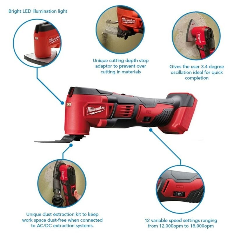 Buy Milwaukee M18BMT-502B M18 18V Multi-Tool Kit - 2x 5Ah Batteries, Charger and Bag by Milwaukee for only £244.99
