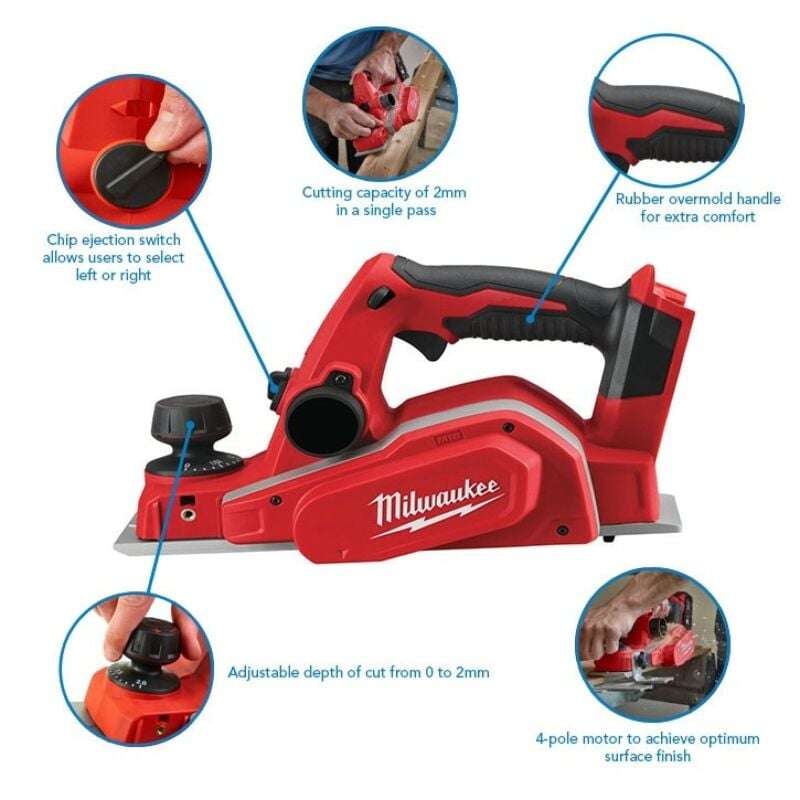 Buy Milwaukee M18BP-502B M18 18V Cordless Planer Kit - 2x 5Ah Batteries, Charger and Bag by Milwaukee for only £331.73