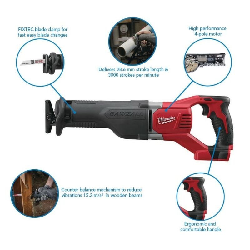 Buy Milwaukee M18BSX-0 M18 18V Sawzall Reciprocating Saw (Body Only) by Milwaukee for only £112.75