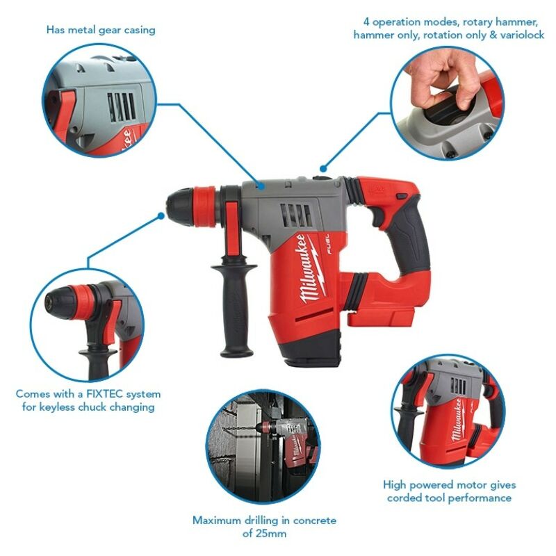 Buy Milwaukee M18CHPX-552B M18 FUEL™ 18V SDS+ Hammer Drill - 2x 5.5Ah Batteries, Charger and Bag by Milwaukee for only £585.43