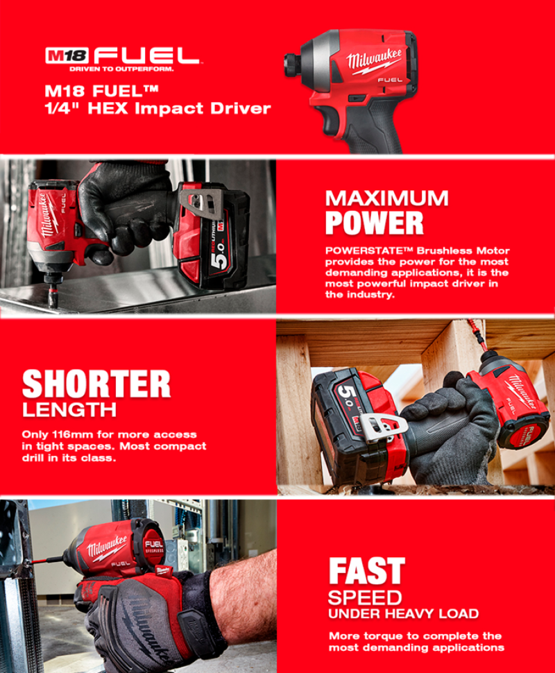 Buy Milwaukee M18FID2-502P 18V Generation 3 Fuel Impact Driver with 2 x 5.0ah Batteries Charger and Packout Case Kit by Milwaukee for only £251.99