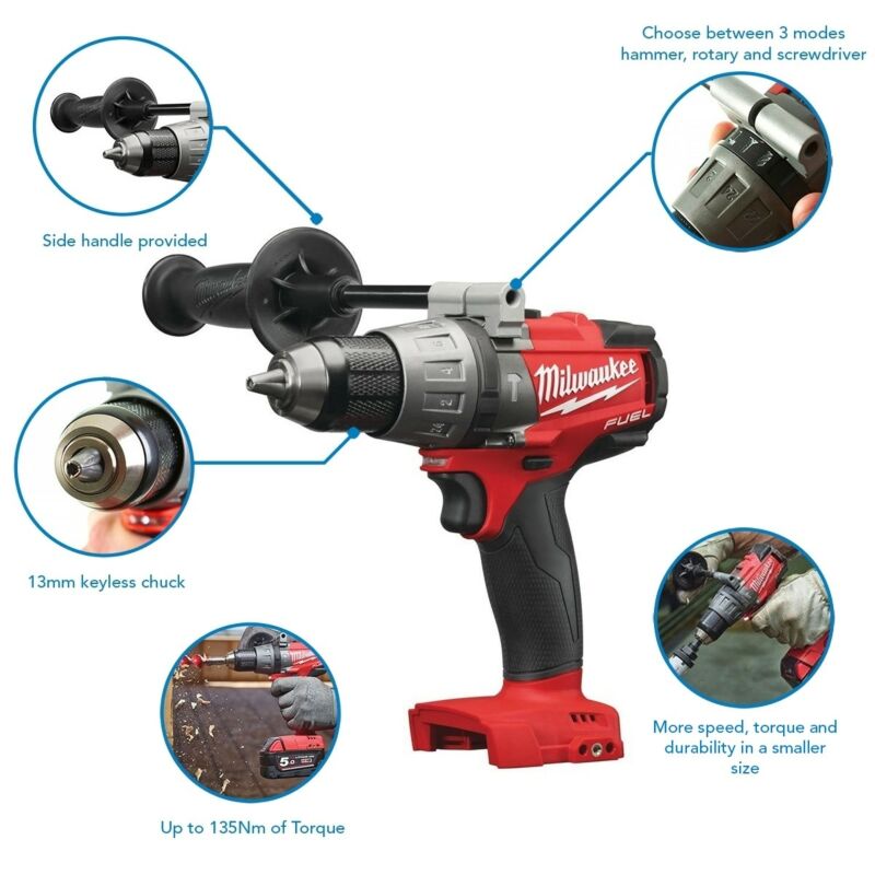 Buy Milwaukee M18FPP2A-502X Li-Ion Brushless Fuel Combi Drill, Impact Driver, x2 5.0Ah Batteries, Charger & Case by Milwaukee for only £418.16