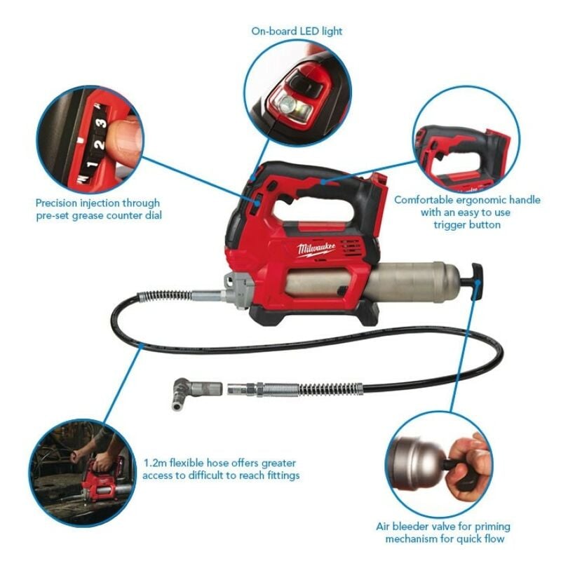Buy Milwaukee M18GG-502B M18 18V Grease Gun Kit - 2x 5Ah Batteries, Charger and Bag by Milwaukee for only £321.60