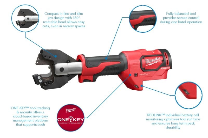 Buy Milwaukee M18ONEHCC-201C-SWA M18 One-Key™ 18V ForceLogic™ Hydraulic 35mm Cable Cutter Kit - 2Ah Battery, Charger and Case by Milwaukee for only £1,305.49