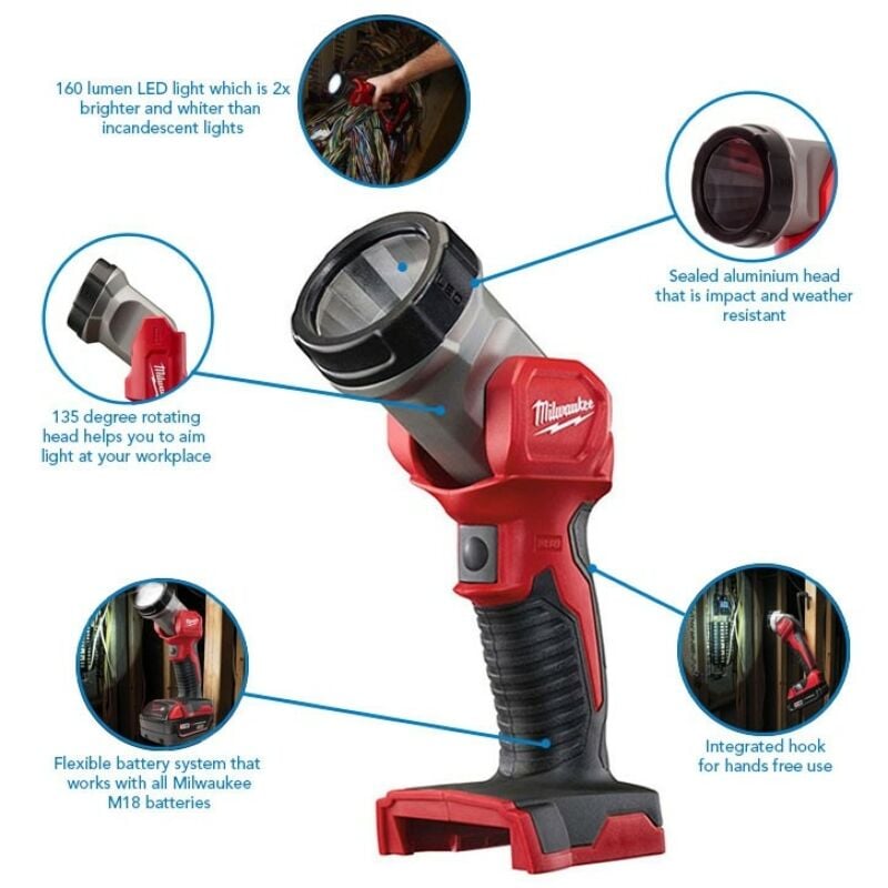 Buy Milwaukee M18TLED-0 M18 18V Cordless LED Torch Light (Body Only) by Milwaukee for only £24.00
