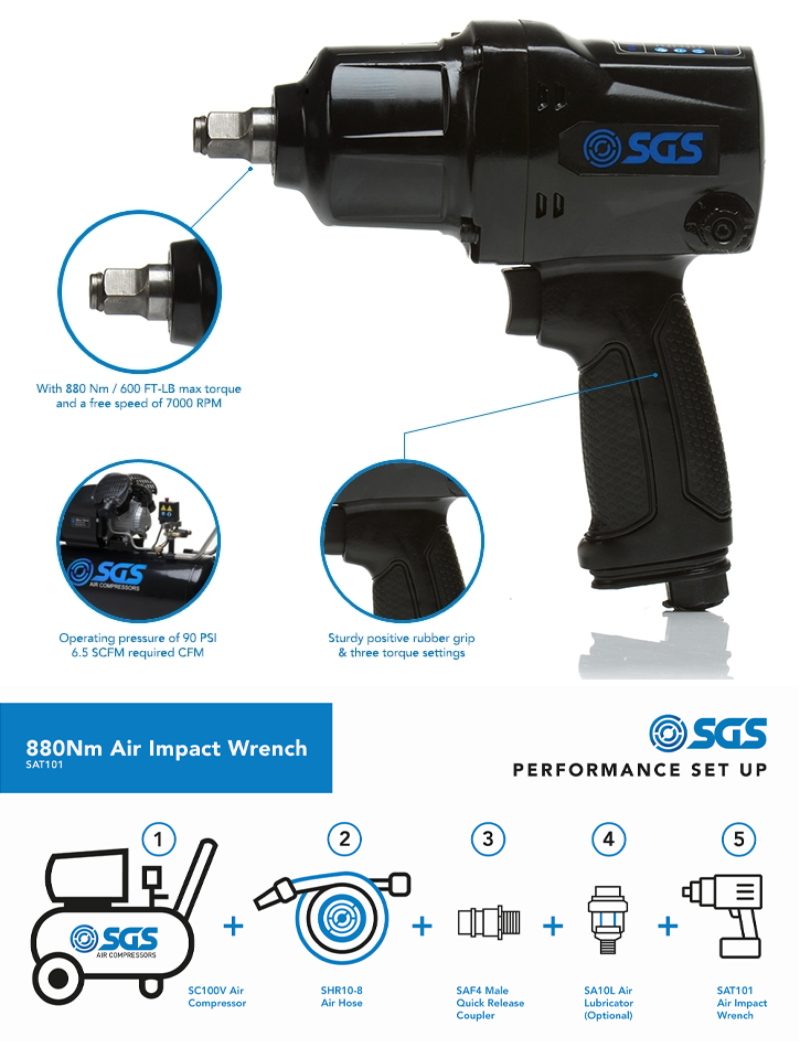Buy SGS 1/2 Super Duty Air Impact Wrench | 880Nm by SGS for only £83.99