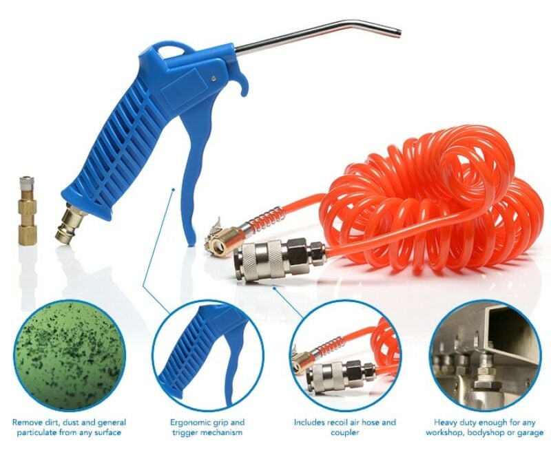 Buy SGS 100mm Heavy Duty Air Blow Gun Kit with Recoil Hose & Coupler by SGS for only £11.99
