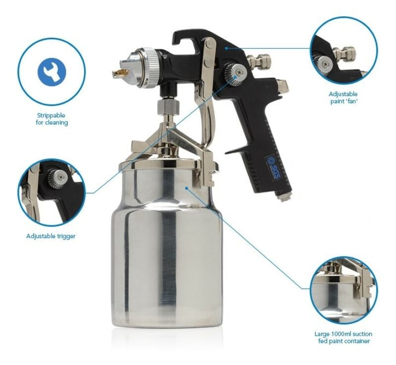 Buy SGS HVLP 1000ml Suction Fed Spray Gun by SGS for only £23.78