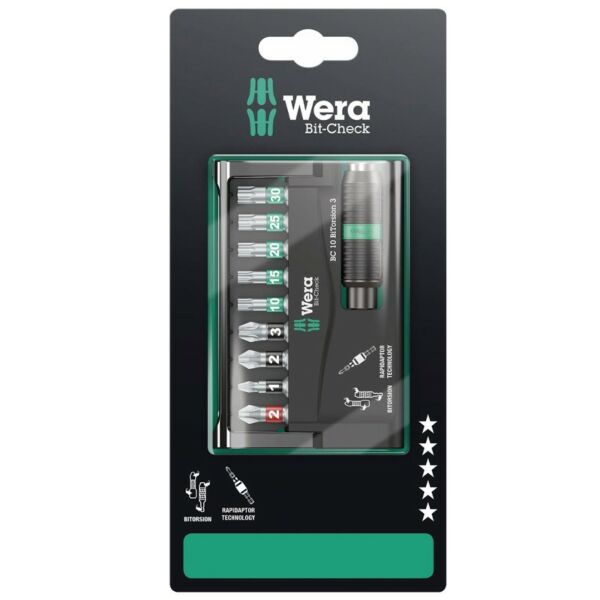 Buy Wera 05073418001 8757-9/BTZ Premium Plus Bit-Check Mixed Bits 9-Piece Set by Wera for only £47.99