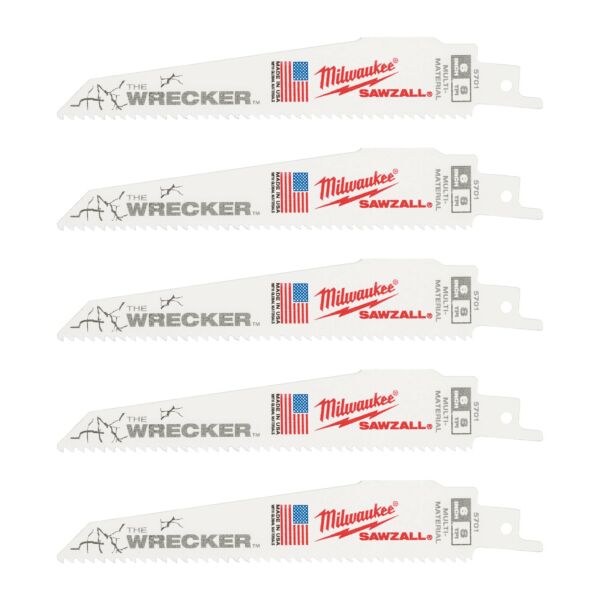 Buy Milwaukee 48005701 Sawzall Multi-Material 150mm 8 TPI The Wrecker Blades - 5pk by Milwaukee for only £14.48