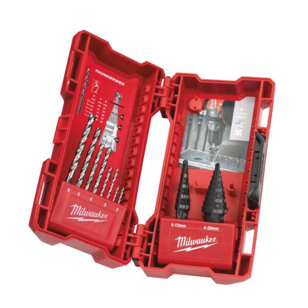 Buy Milwaukee 48899350 Step Drill and Thunderweb HSS-Ground Metal Drill Bit Set - 10pk by Milwaukee for only £87.13