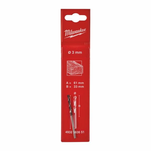 Buy Milwaukee Brad Point Drill Bit 3mm x 60mm - 1pc by Milwaukee for only £1.63