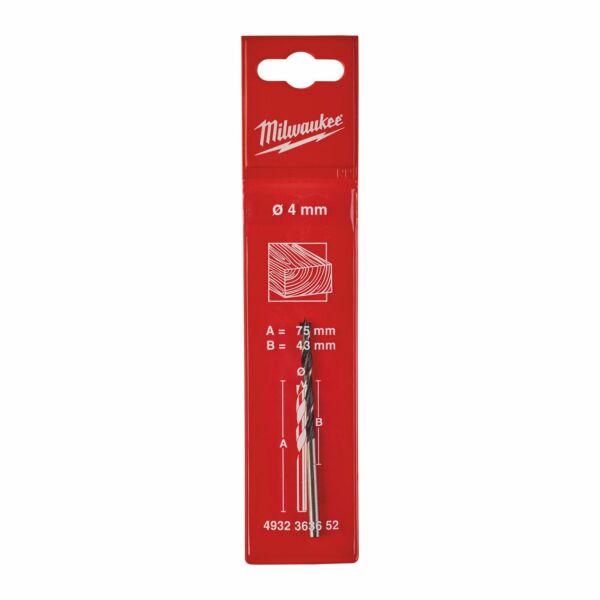 Buy Milwaukee Brad Point Drill Bit-4mm x 75mm - 1pc by Milwaukee for only £1.78