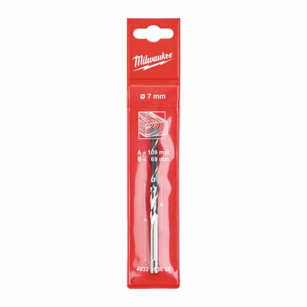 Buy Milwaukee Brad Point Drill Bit 7mm x 109mm - 1pc by Milwaukee for only £2.12