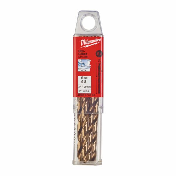 Buy Milwaukee HSS-G Cobalt Drill Bits (DIN338) - 5pcs - 6.8 x 109 mm by Milwaukee for only £17.09
