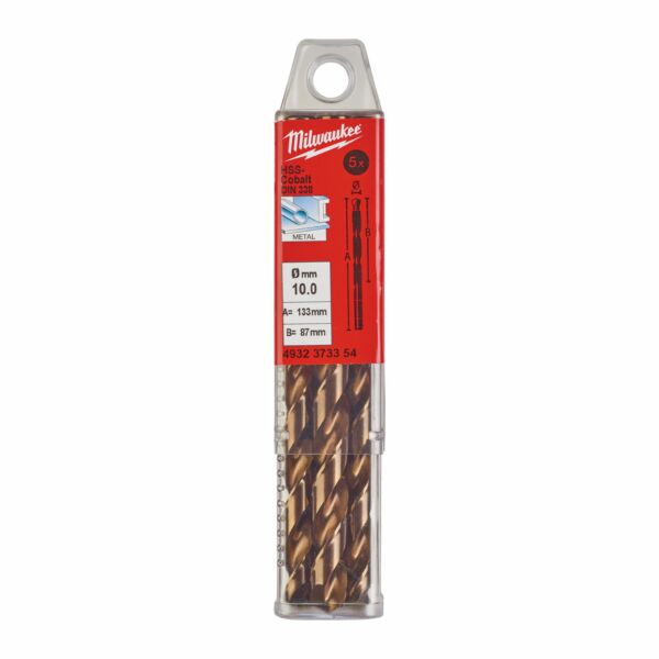 Buy Milwaukee HSS-G Cobalt Drill Bits (DIN338) - 5pcs-10 x 133 mm by Milwaukee for only £59.56