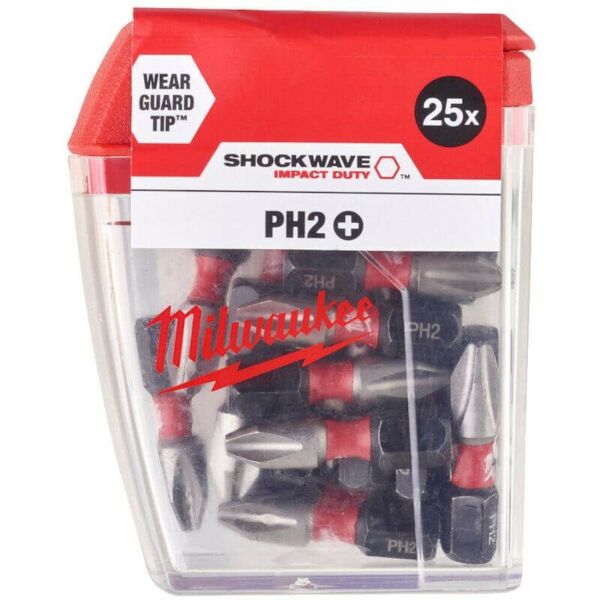 Buy Milwaukee 25pc Shockwave™ Impact Duty PH2 x 25mm Screwdriving Bit Set by Milwaukee for only £9.22