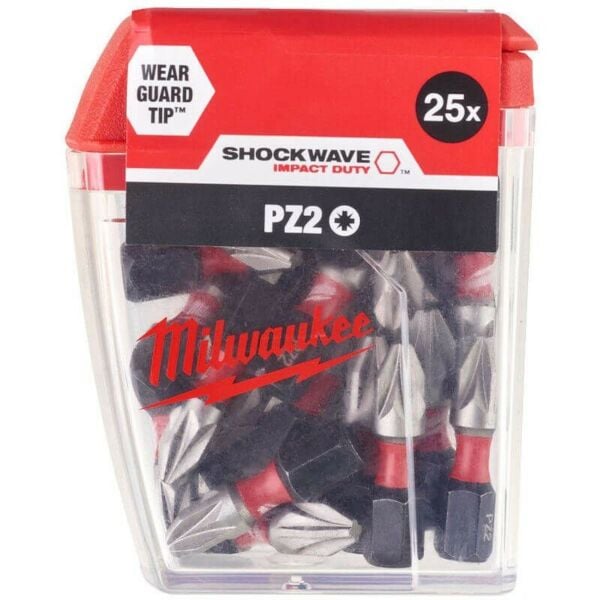 Buy Milwaukee Screwdriving Bit Set - Shockwave Impact Duty PZ2 x 25mm - 25 pk by Milwaukee for only £7.28
