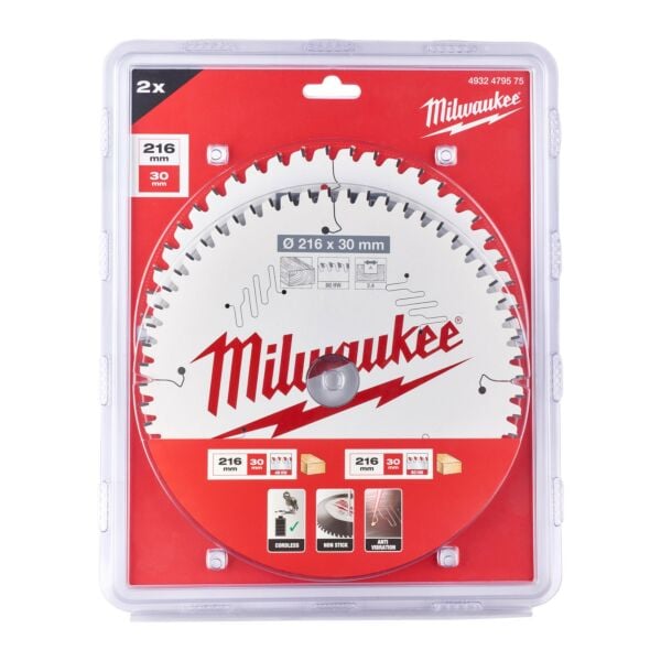 Buy Milwaukee 4932479575 216mm x 30mm Circular Saw Blade Twinpack by Milwaukee for only £68.39