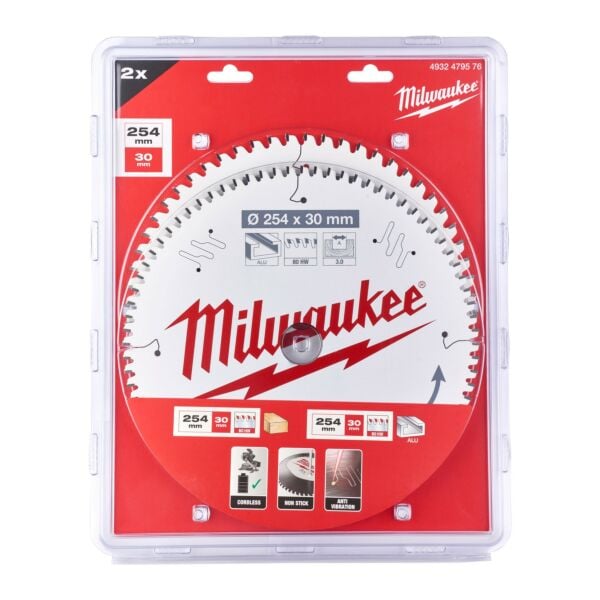 Buy Milwaukee 4932479576 254mm x 30mm Circular Saw Blade Twinpack by Milwaukee for only £115.19