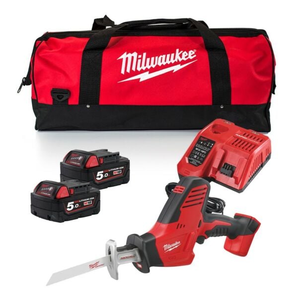 Buy Milwaukee C18HZ-502B 18V Hackzall Recip Saw 2x 5.0 Ah Batteries Charger and Bag by Milwaukee for only £302.09