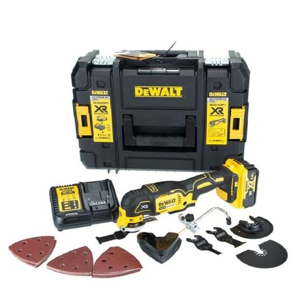 Buy DeWalt DCS355P1-GB 18V XR Brushless Oscillating Tool Kit - 5AhBattery, Charger and Case by DeWalt for only £199.44