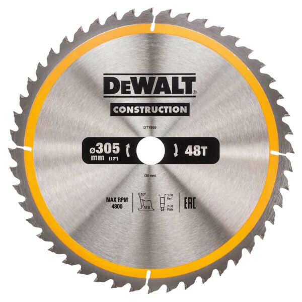 Buy DeWalt DT1959-QZ Construction Circular Saw Blade - 305mm x 48T by DeWalt for only £24.98