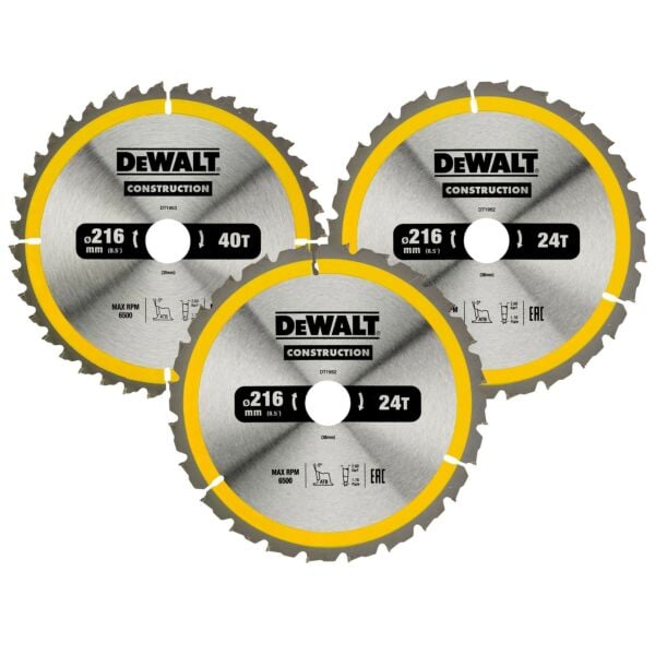 Buy DeWalt DT1962-QZ Construction Circular Saw Blade Set - 3 Piece by DeWalt for only £26.99