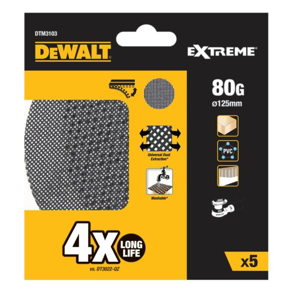 Buy DeWalt DTM3103-QZ Extreme Universal 125mm Abrasive Mesh Sheet 80G - 4 Piece by DeWalt for only £7.20