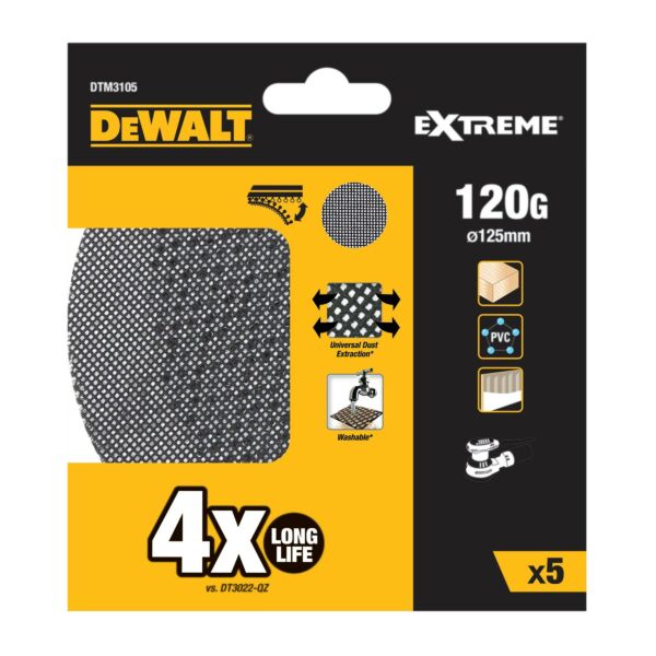 Buy DeWalt DTM3105-QZ Extreme Universal 125mm Abrasive Mesh Sheet 120G - 4 Piece by DeWalt for only £7.20