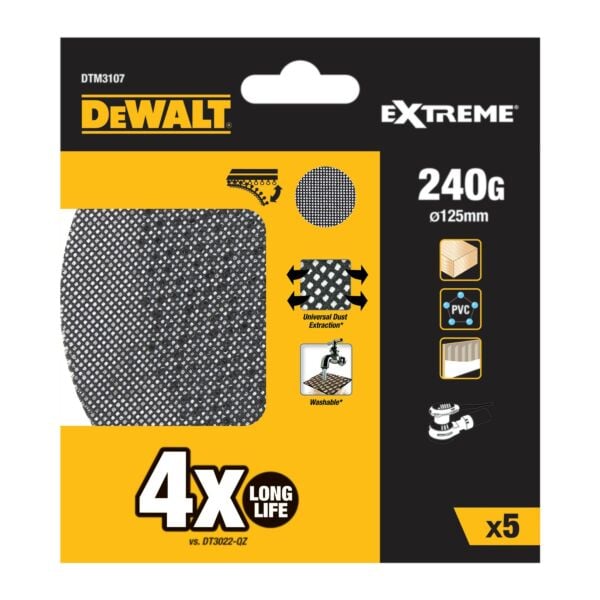 Buy DeWalt DTM3107-QZ Extreme Universal 125mm Abrasive Mesh Sheet 240G - 4 Piece by DeWalt for only £7.20