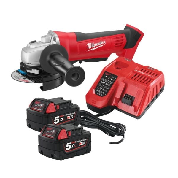 Buy Milwaukee HD18AG115-502 M18 18V 115mm Angle Grinder Kit - 2x 5Ah Batteries and Charger by Milwaukee for only £288.00