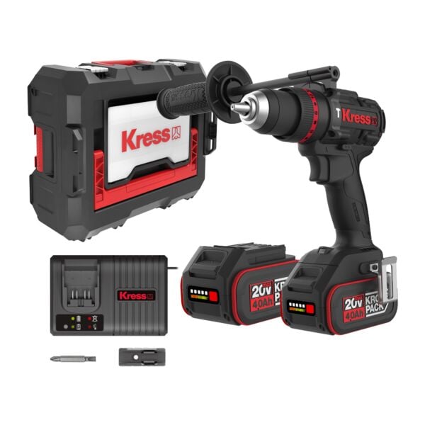 Buy Kress KUC33 20V Brushless Hammer drill, 80Nm, 2 x 4.0Ah, 6A Charger & Stacking case by Kress for only £279.00