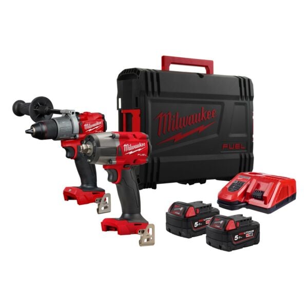 Buy Milwaukee M18FPP2AD2-502X 18V FUEL Combi Drill and Impact Wrench Kit - 2x 5Ah Batteries, Charger and Case by Milwaukee for only £419.40