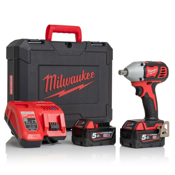 Buy Milwaukee M18BIW12-502C M18 18V 1/2" Impact Wrench Kit - 2x 5Ah Batteries, Charger and Case by Milwaukee for only £236.54