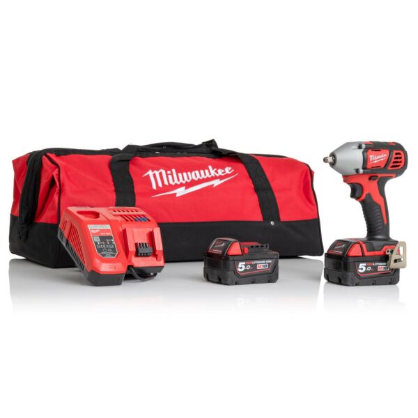 Buy Milwaukee M18BIW38-502B M18 18V 3/8" 210Nm Impact Wrench - 2x 5Ah Battery, Charger and Bag by Milwaukee for only £286.18