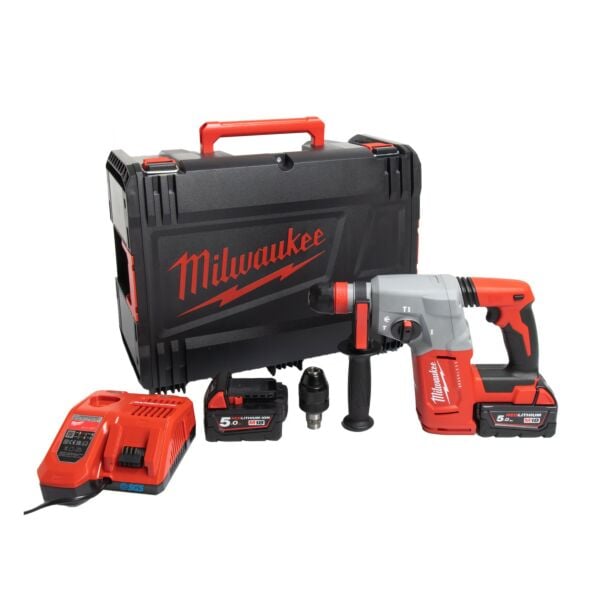 Buy Milwaukee M18BLHX-502X SDS-Plus Hammer Drill With FIXTEC™ Chuck Kit - 2x 5Ah Batteries, Charger and Case by Milwaukee for only £378.48