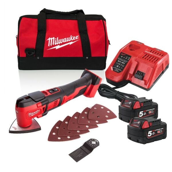 Buy Milwaukee M18BMT-502B M18 18V Multi-Tool Kit - 2x 5Ah Batteries, Charger and Bag by Milwaukee for only £244.99