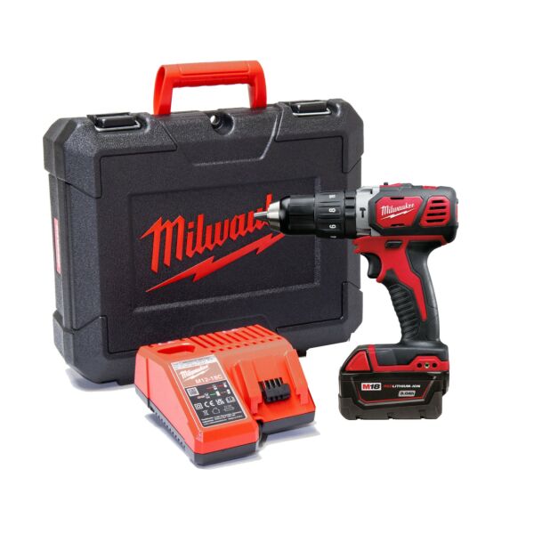 Buy Milwaukee M18BPD-401C 18V 50Nm RED Li-ion Hammer Drill Driver, 1 x 4Ah Batteries, Fast Charger & Case Bundle by Milwaukee for only £145.15